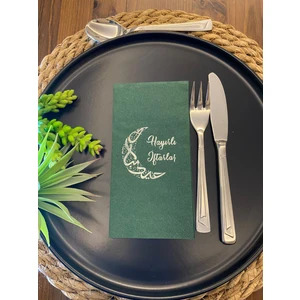 Gümüş Yaldızlı Hayırlı İftarlar Ay Desenli 16'lı Yeşil Renkli Kağıt Peçete