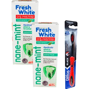 Fresh White Naneli Diş Macunu 90 gr x 2 ve Difaş Diş Fırçası