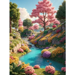 Renkli Baskılı Sayılarla Boyama Hobi Seti (Çerçeveli) 50X65 Cm: Sakin Vadi