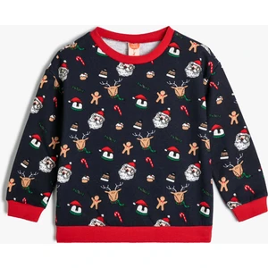 Yılbaşı Sweatshirt Noel Baba Baskılı Pamuklu