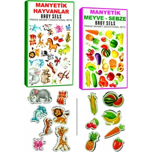 Buzdolabı Eğitici 2'li Set Manyetik Hayvanlar / Meyveler - Manyetik Bultak Şablon Eğitici Oyuncak