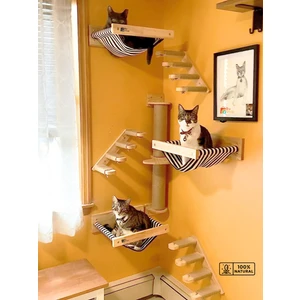 Kedi Parkuru, Kedi Evi, Kedi Yatağı, Kedi Duvar Evi, Kedi Duvar Rafı, Lüks 7 Parça Kedi Parkuru Sağ