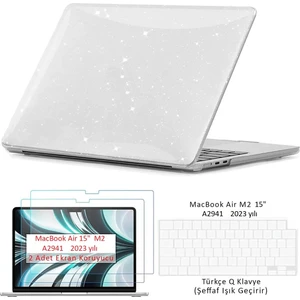 Macbook Air 15 M2 2023 A2941 Uyumlu Set Simli Kılıf Kapak Klavye Koruyucu Ekran Koruyucu Film