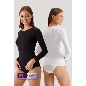 Pierre Cardin 2'li Ekonomik Paket Siyah-Beyaz 1028 Uzun Kollu Basic Pamuklu T-Shirt / Atlet Set