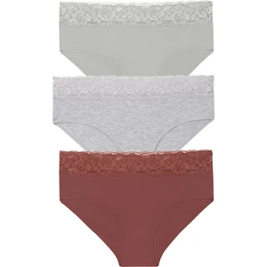 3 Lü Pamuklu Dantelli Yüksek Bel Slip Külot