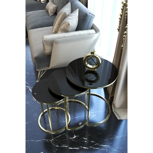 C Zigon Gold Metal Zigon Sehpa Kırılmaz Siyah Cam