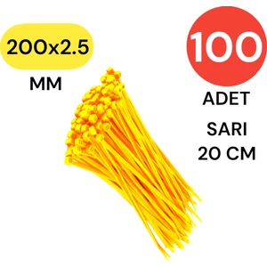 Plastik Kablo Bağı Klipsi Cırt Kelepçe 200 mm x 2.5 mm Sarı 100 Adet
