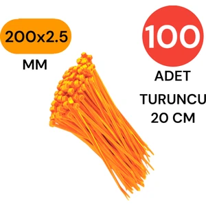 Plastik Kablo Bağı Klipsi Cırt Kelepçe 200 mm x 2.5 mm Turuncu 100 Adet