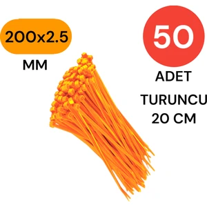 Plastik Kablo Bağı Klipsi Cırt Kelepçe 200 mm x 2.5 mm Turuncu 50 Adet