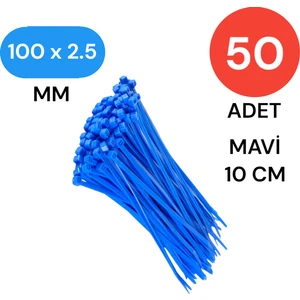 Plastik Kablo Bağı Klipsi Cırt Kelepçe 100 mm x 2.5 mm Mavi 50 Adet