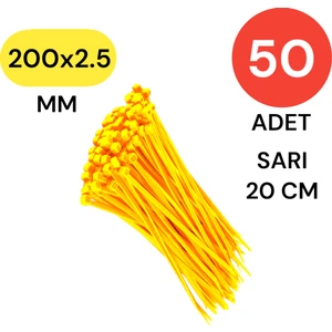 Plastik Kablo Bağı Klipsi Cırt Kelepçe 200 mm x 2.5 mm Sarı 50 Adet