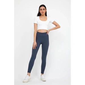 İncebelli Kadın Yüksek Bel İçi Şardonlu Fitilli Tayt Füme