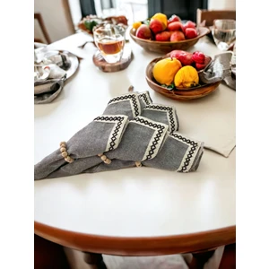 NDC Home Antrasit Siyah Şeritli Peçete 40X40 Toka Hediyeli 6lı