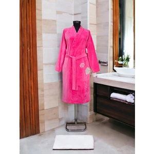 Tanem Home  Pamuk Nakışlı Kadın Bornoz | Fuşya Bornoz | Çeyiz