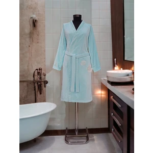 Tanem Home  Pamuk Nakışlı Kadın Bornoz | Mint Bornoz | Çeyiz