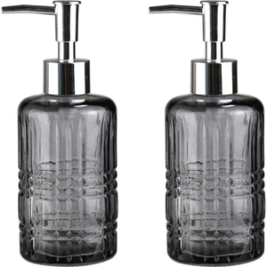 Banyo Seti Cam Sıvı Sabunluk 2 Adet,kristal Desenli Gri 300ML 6,8X17,6CM