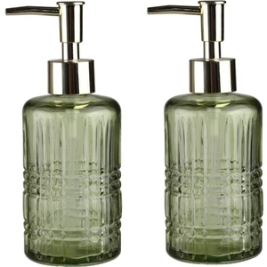 Banyo Seti Cam Sıvı Sabunluk 2 Adet,kristal Desenli Yeşil 300ML 6,8X17,6CM