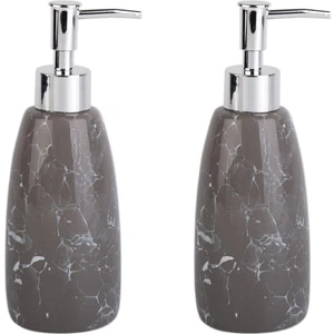 Banyo Seti Mermer Desenli Gri Sıvı Sabunluk 2 Adet 8X8X17CM 300ML