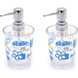 Banyo Seti Sıvı Sabunluk 2 Adet Deniz Desen Akrilik 8X8X16CM 350ML