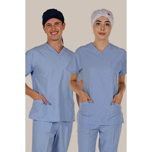 Açık Mavi Üst Scrubs Terrycotton Doktor Hemşire Forma