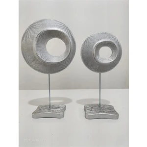 Biblove Dekoratif Simetrik Halka 2 Li Gümüş Masa Üstü Sehpa Ev Ofis Dekoratif Biblo Ürün Dekorasyon Tasarım