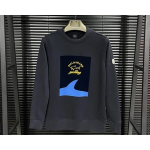 Paul & Shark  Flok Kadife Köpek Balığı Baskılı Sweatshirt