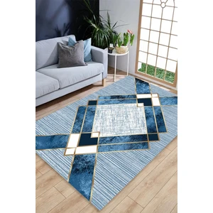 Mutlu Çeyiz Geometrik Desenli Süngerli Lastikli Kaymaz Yıkanabilir Halı Örtüsü