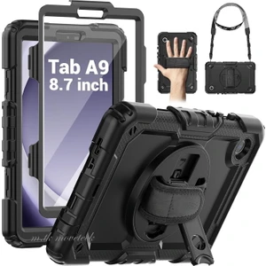M.TK Moveteck Samsung Galaxy Tab A9 8.7 Inç SM-X110 Tablet Uyumlu Kılıf Tam Koruyucu Askılı Defender Zırh Tank Armor Military