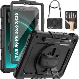 M.TK Moveteck Samsung Galaxy Tab S9 Fe/S10 FE 10.9" Tablet Kılıf S Pen Kalem Bölmeli Koruyuculu Askılı Zırh Tank 360 Tam Koruma SM-X510 SM-X520