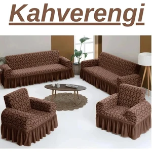 Jakarlı 3+3+1+1 Koltuk Takımı Örtüsü. Lastikli, Esnek, Yıkanabilir Koltuk, Kanepe, Çekyat Kılıfı