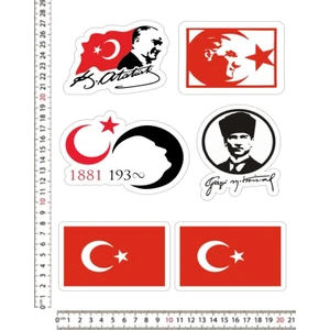 Atatürk Motorsiklet Kask Leptop Telefon Arkası Sticker Çıkartma Seti