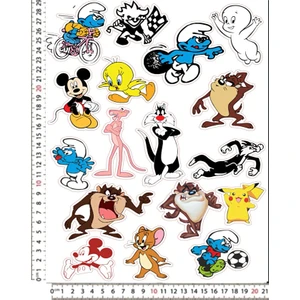 Çizgi Film Karakterleri Motorsiklet Leptop Kask Telefon Arkası Sticker Çıkartma Seti