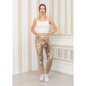 Kadın Janjanlı Kadife Ligralı Tayt Gold