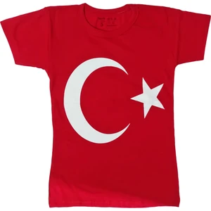 Türk Bayraklı Tişört Pamuklu Kırmızı Çocuk T-Shirt- 5 Yaş