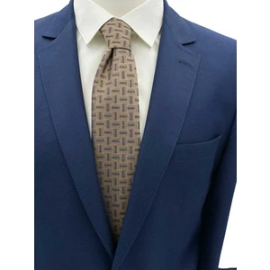 Bej Lacivert Desenli Kravat