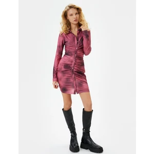 Gömlek Elbise Batik Desenli Mini Boy Drape Detaylı