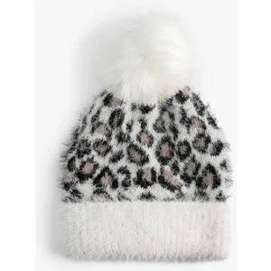 Peluş Bere Ponponlu Leopar Desenli