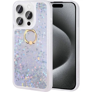 Case 4u Apple iPhone 15 Pro Uyumlu Kılıf Yüzüklü Stand Olabilen Hareket Eden Sim ve Pullu Tasarım Milce Kapak Gümüş