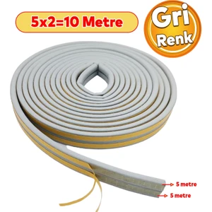 Yapışkanlı 5x2=10 Metre (GRİ) Kapı Pencere Bandı Fitili Soğuk İzolasyon Kauçuk Bantları