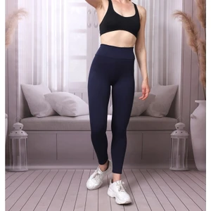 Kadın Fitilli Lacivert Toparlayıcı Yüksek Bel Örme Şardonlu Tayt