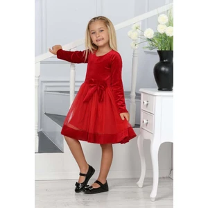 Miniko Kids Kız Çocuk Yılbaşı Temalı Fiyonklu Eteği Tül Uzun Kol Elbise