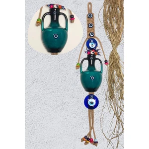 Art Inside Anfora Vazo Makrome Işlemeli Büyük Nazar Boncuklu Seramik Dekoratif Hediyelik Duvar Süsü 55 cm