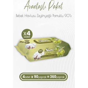 Zeytinyağlı ve Pamuklu Islak Bebek Havlusu 90 Yaprak x 4 (360 Yaprak)