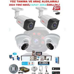 4 Kameralı 2 Iç 2 Dış Mekan  Yeni Nesil Yüz Tanımalı Insan Yüzü Eşgal Fotoğrafı Çeken 5 Mp Sony Full Hd Ultra Güvenlik Kamerası Seti