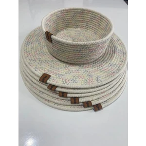 Pamuk Hasır Amerikan Servis Supla Örmebambu Kalite RUNNER6ADET Tabak Altlığı+Sepet Dikişli Handmade