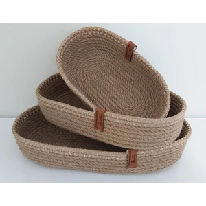 Home Decors By Özlem 3'lü Oval Hasır Sepet Düzenleyici Organizer Dekorasyon HEDIYELIK-31X18X5/26X16X5/22X15X5