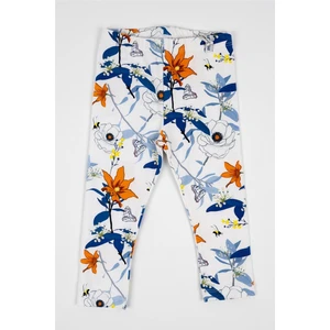 Kız Bebek Beyaz Lacivert Turuncu Çiçek Detaylı Tayt