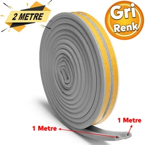 Yapışkanlı 1x2=2 Metre (GRİ) Kapı Pencere Bandı Fitili Soğuk İzolasyon Kauçuk Bantları