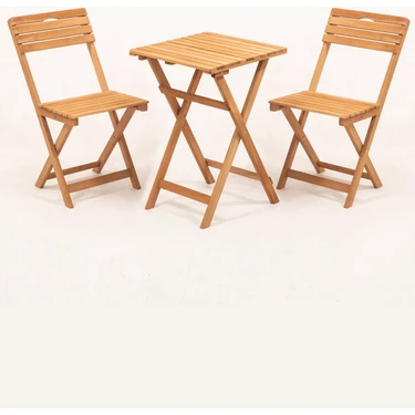 Meya Dekor Katlanır Ahşap Bistro Set 2 Kişilik Kare Masa ve Sandalyelerle Bahçe