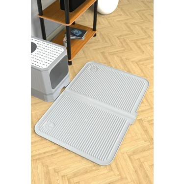 Ata Home Silikon Kum ve Mama Matı  Havuzlu Yıkanabilir Kedi Tuvaleti Önü Kedi Kumu Paspası Büyük